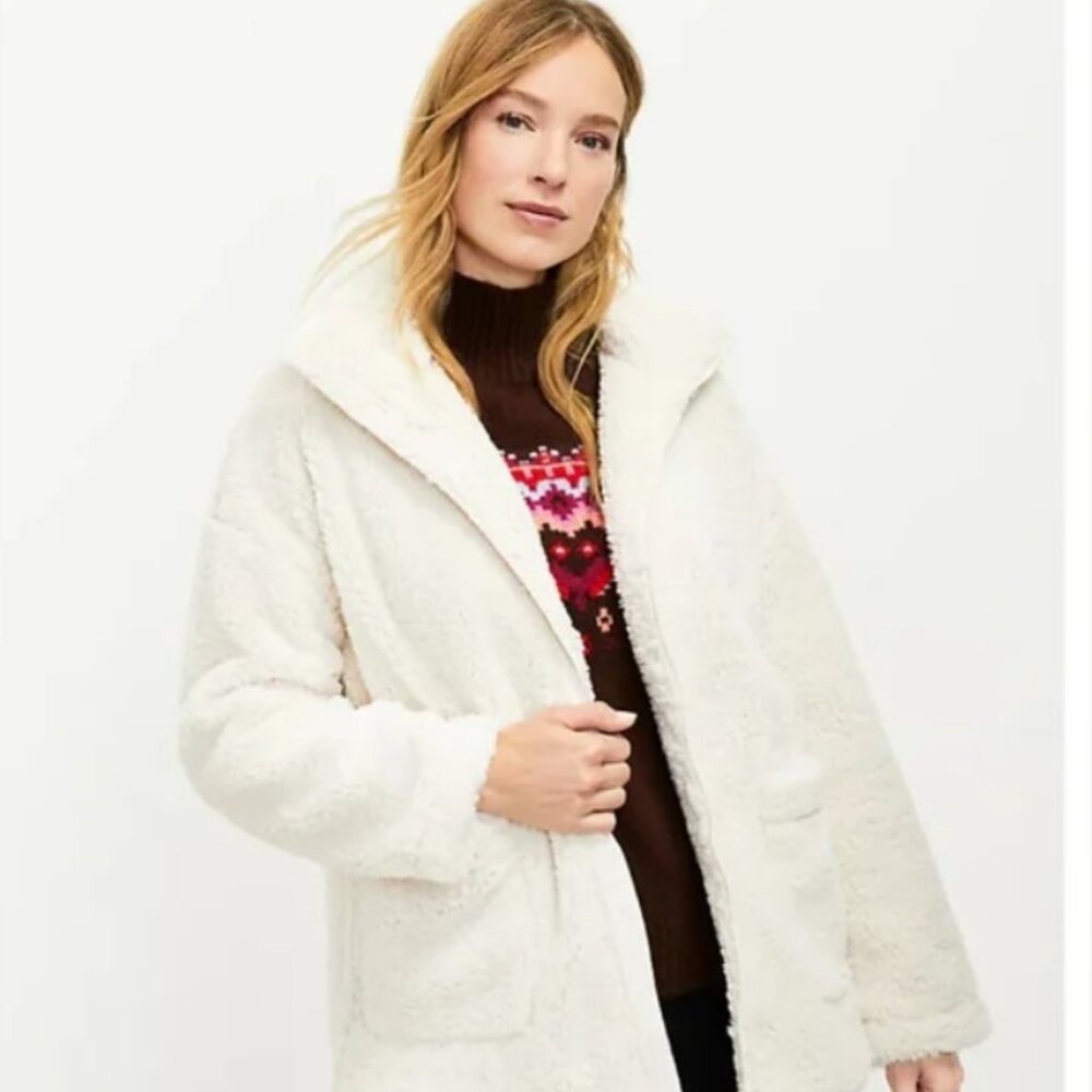 Lou & Grey Cream Cozy and Stylish Sherpa Teddy Jacket Size M - Picture 2 of 12